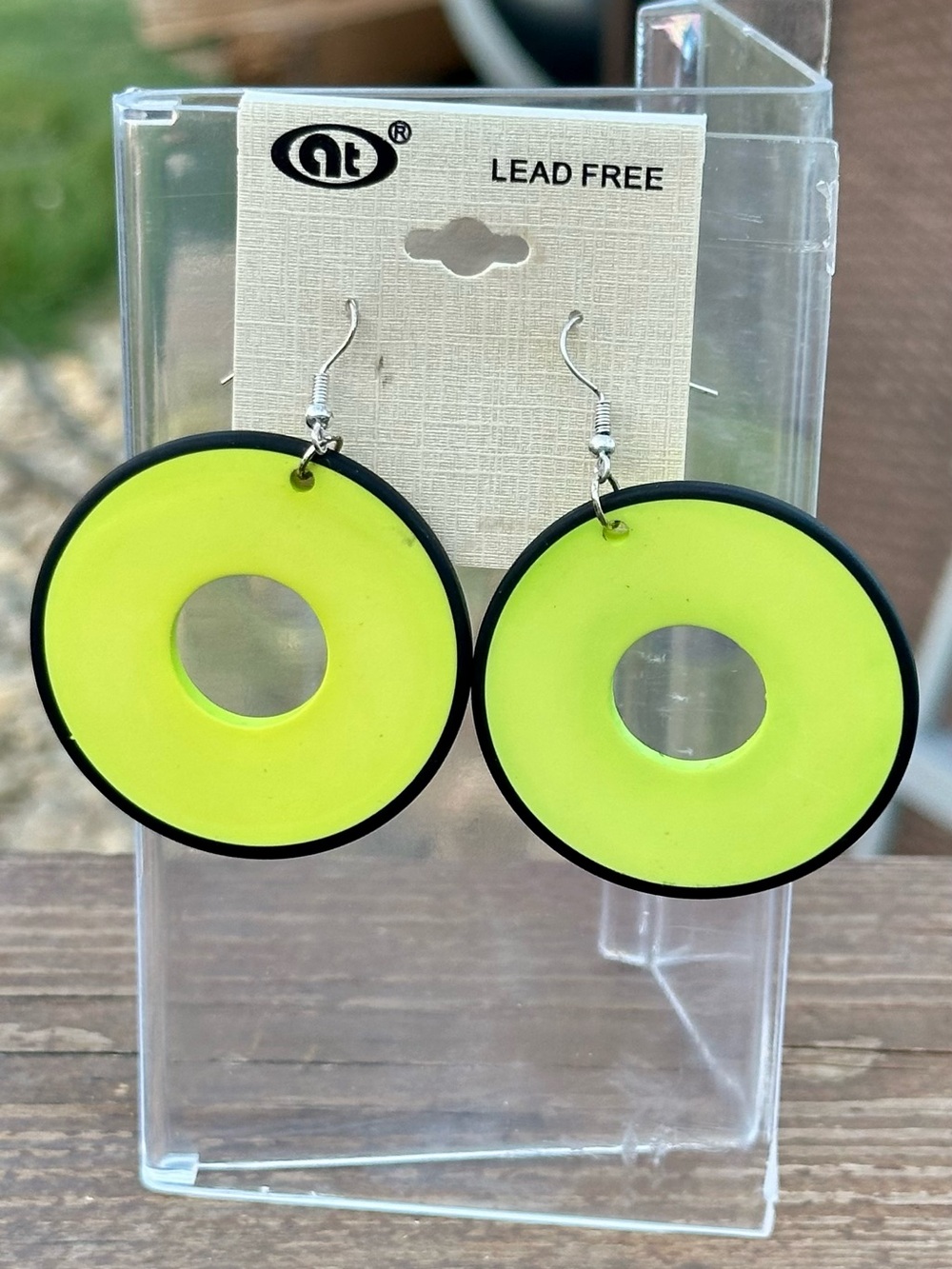 Retro Neon Yellow Hoop Earrings - Vintage